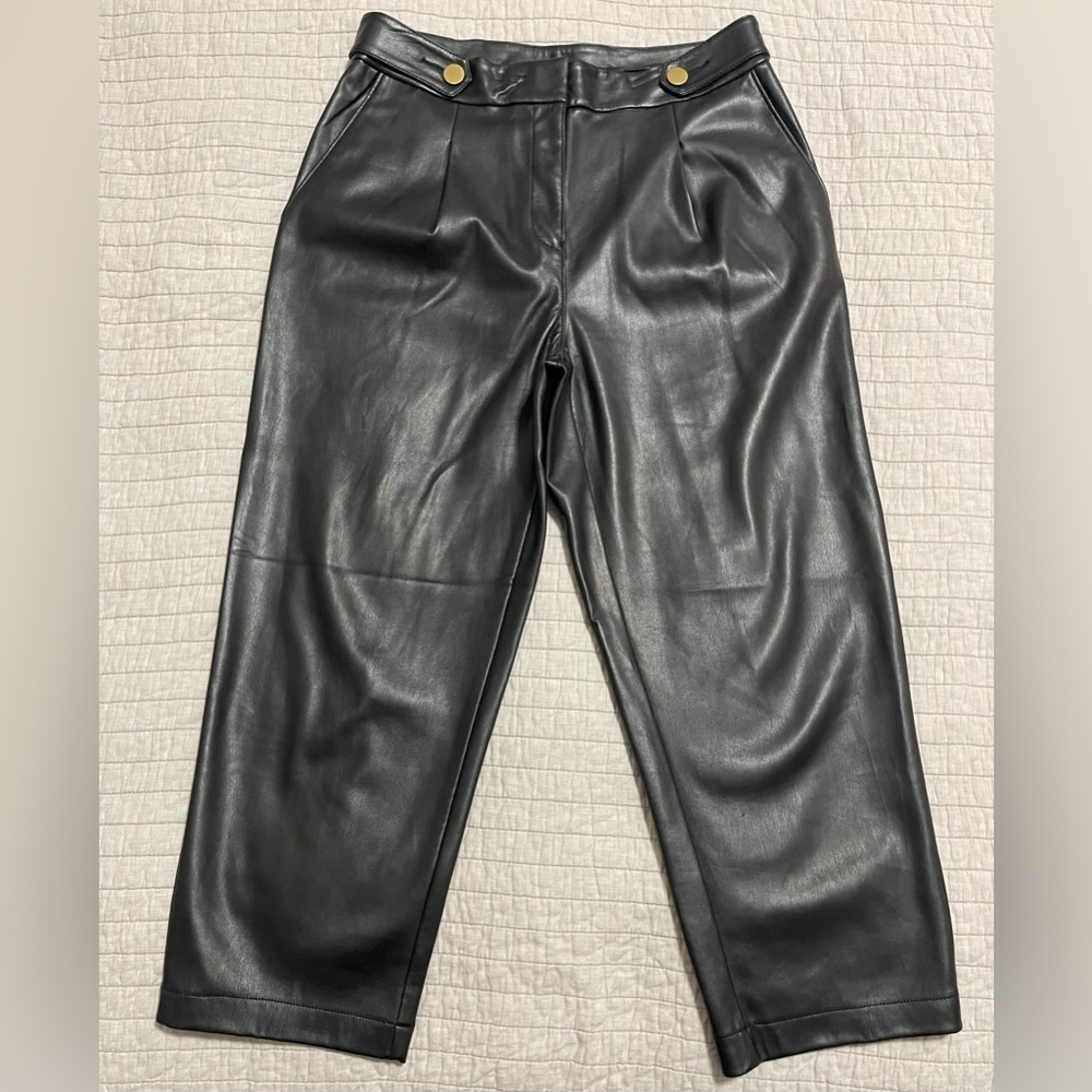 Loft Curvy Button Tab Slim Pants Faux Leather Size 2